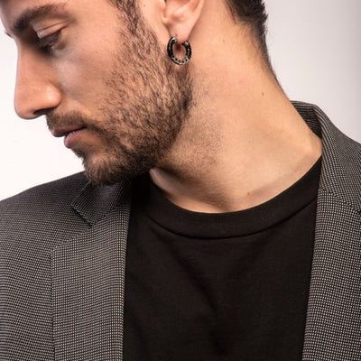 Ulysses Dipped Oxidized Silver Earring with Black Enamel