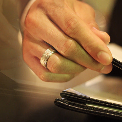 18kt Textured Gold Manawa Ring with Champagne Diamonds