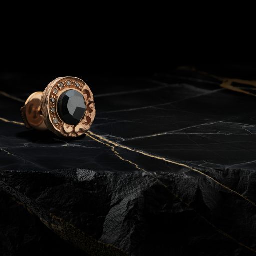 Warrior Single 18KT Rose Gold Stud Earring with hematite and champagne diamonds
