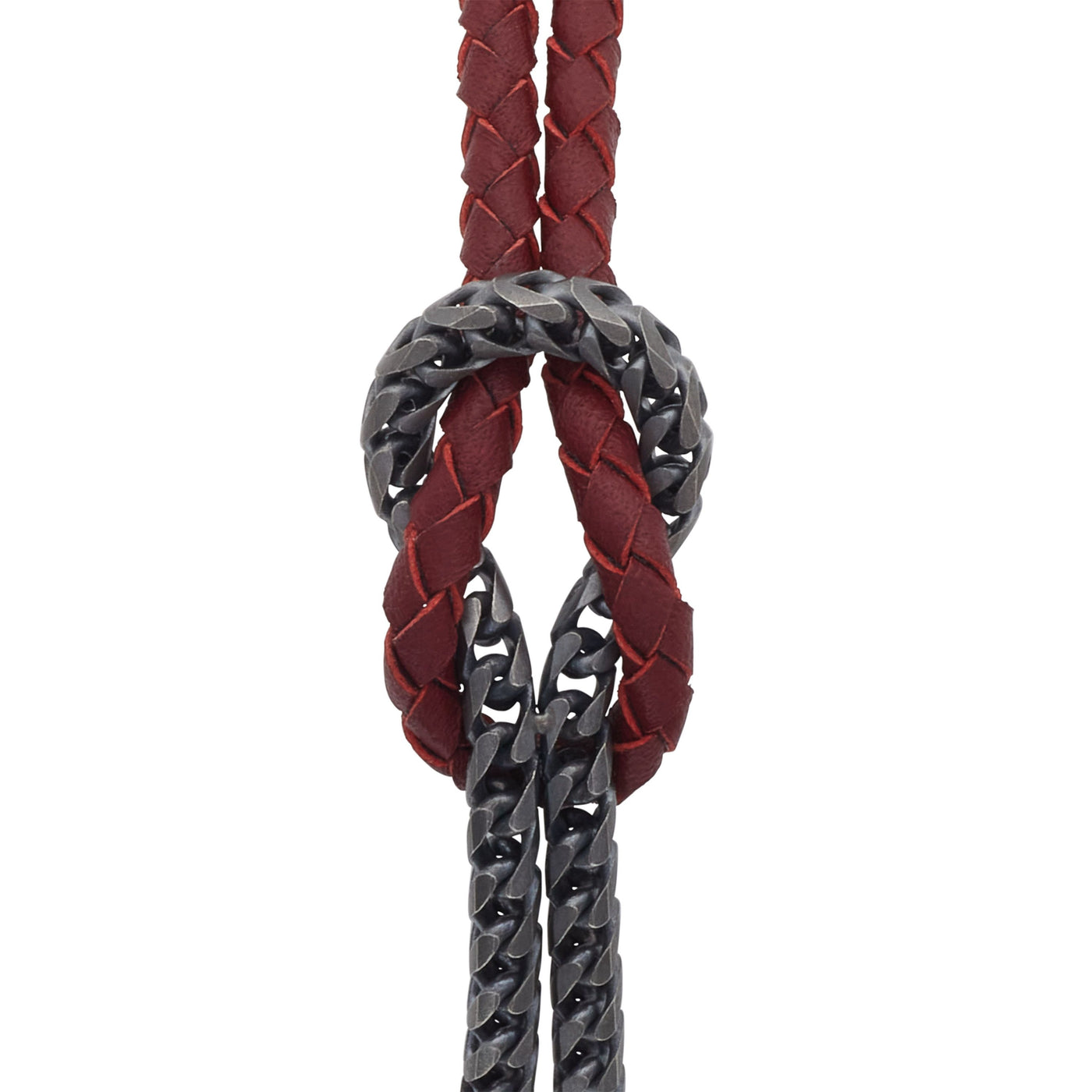LASH Mix Reef Knot Chain Oxidized Bracelet and red leather