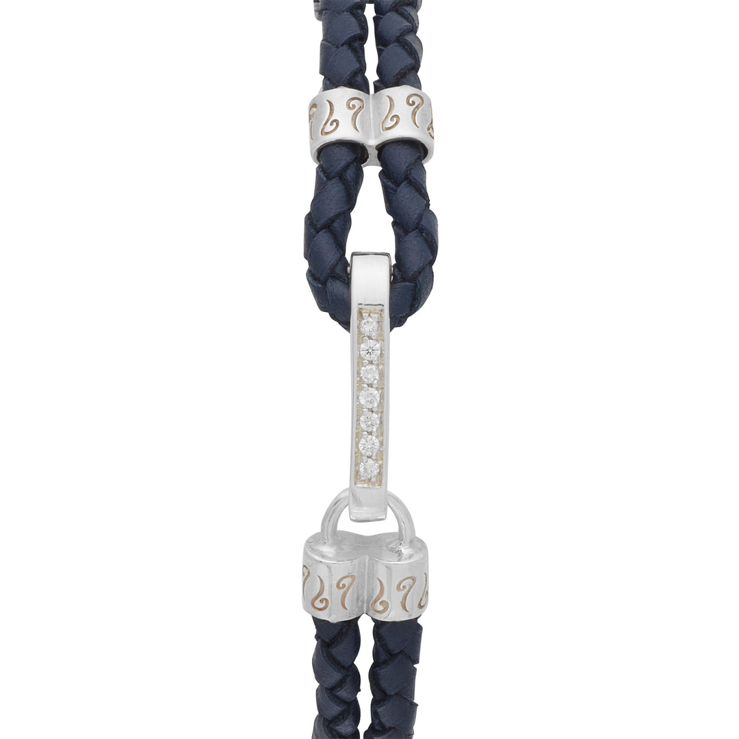 White Diamonds Polished Silver Clasp Bracelet with blue leather