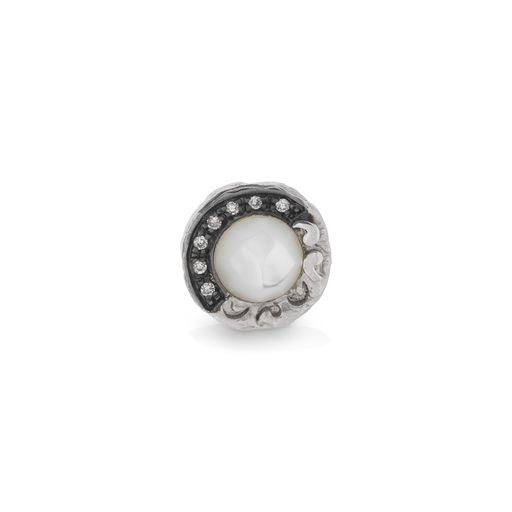 Warrior Single 18KT White and Black Gold Stud Earring with MOP and white diamonds