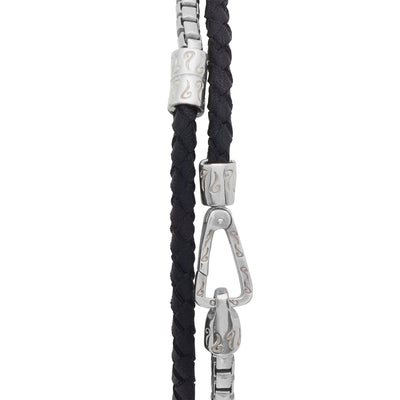 LASH Double Mix Black Woven Leather and Polished Silver Chain Bracelet