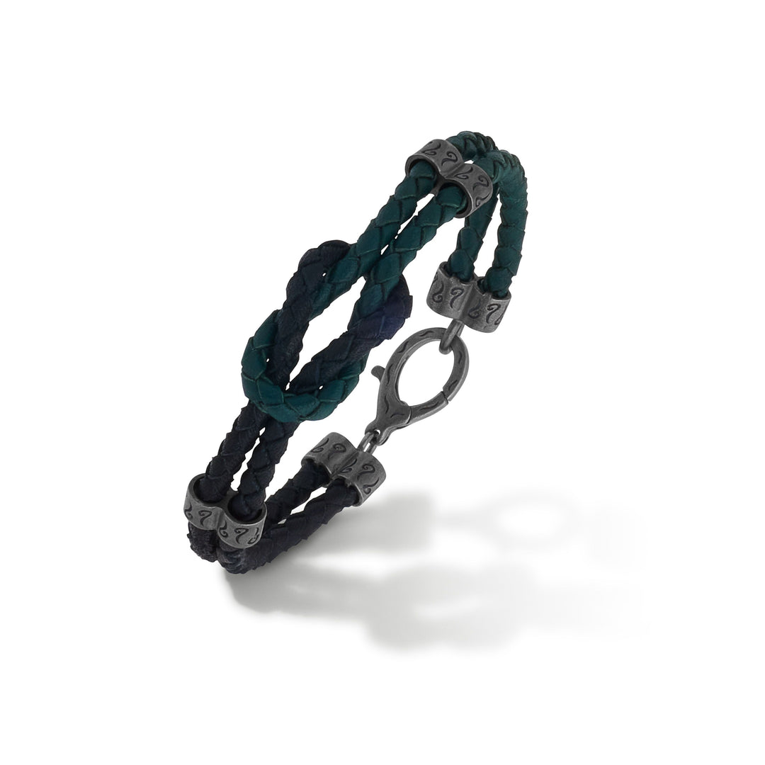 LASH Reef Knot Green/Black Woven Leather and Oxidized Silver Bracelet