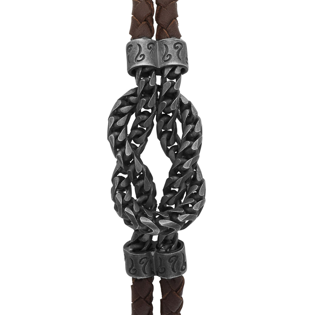 LASH Reef Knot Chain Oxidized Bracelet with brown leather