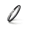 LASH Double Mix Black Woven Leather and Polished Silver Chain Bracelet