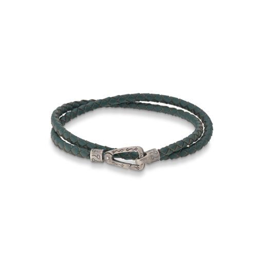 Lash Double Leather Cord Bracelet with Green Leather