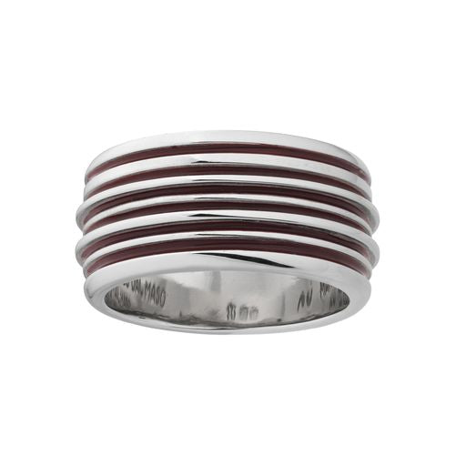 ACIES Polished Silver Band with Red Enamel