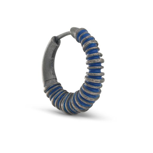 Acies Satellite Hoop Oxidized Silver Earring with Blue Enamel