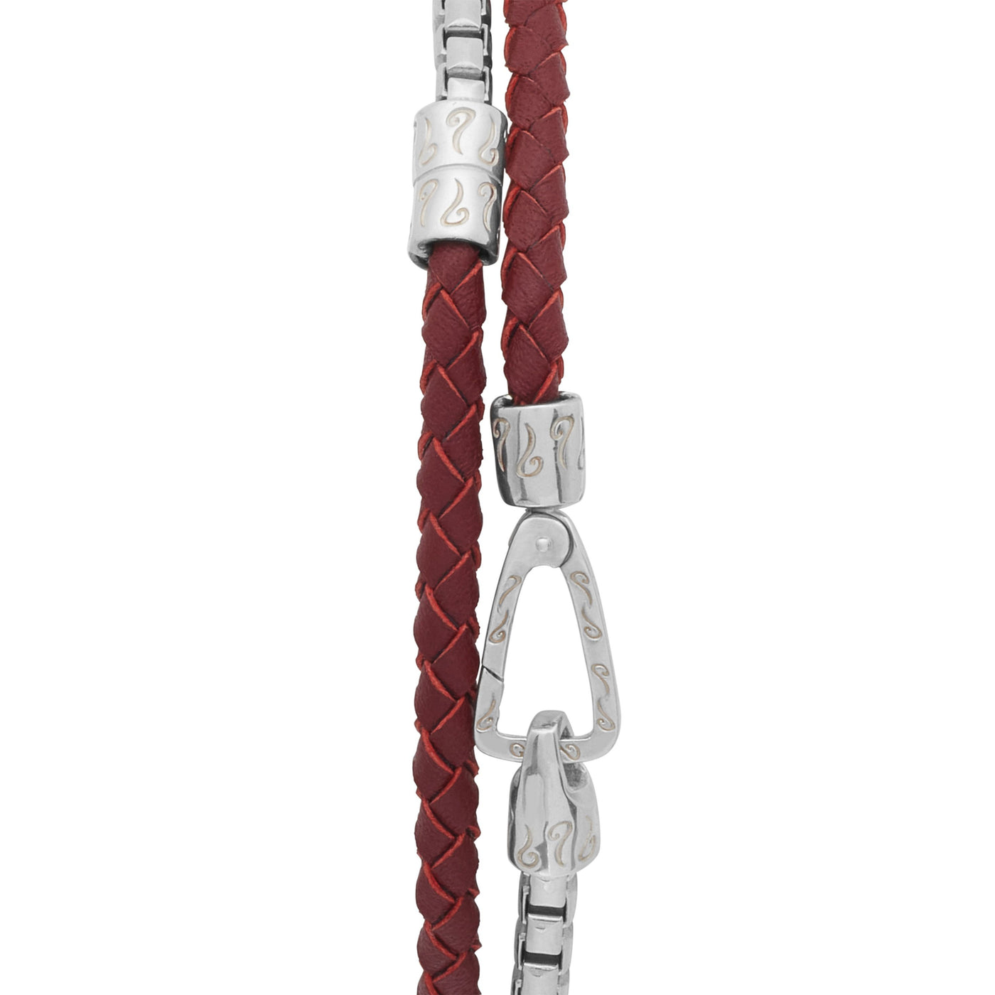LASH Double Mix Red Woven Leather and Polished Silver Chain Bracelet