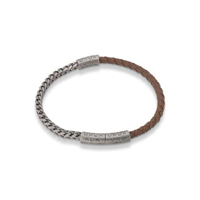 Lash Mixed Chain and Braided Leather Bracelet with Brown Leather