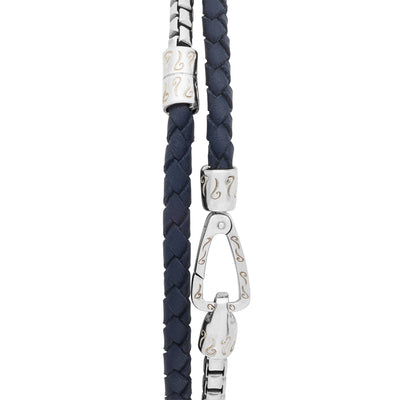 LASH Double Mix Blue Woven Leather and Polished Silver Chain Bracelet