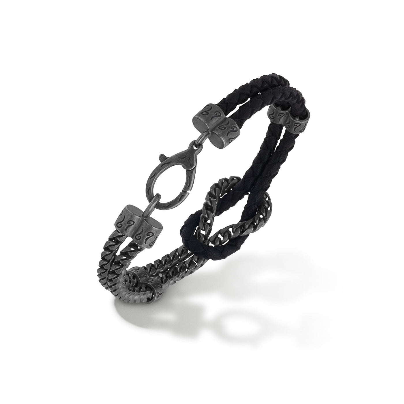 LASH Mix Reef Knot Chain Oxidized Bracelet and black leather