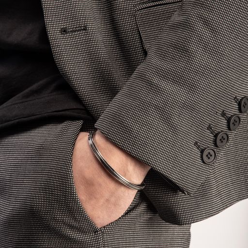 Acies Single Polished Silver Cuff with Black Enamel