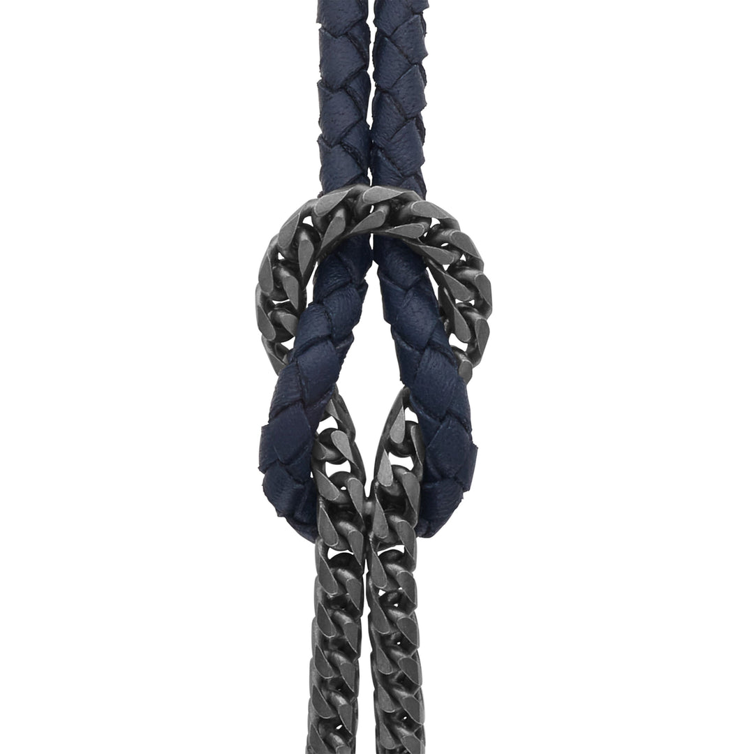 LASH Mix Reef Knot Chain Oxidized Bracelet and blue leather